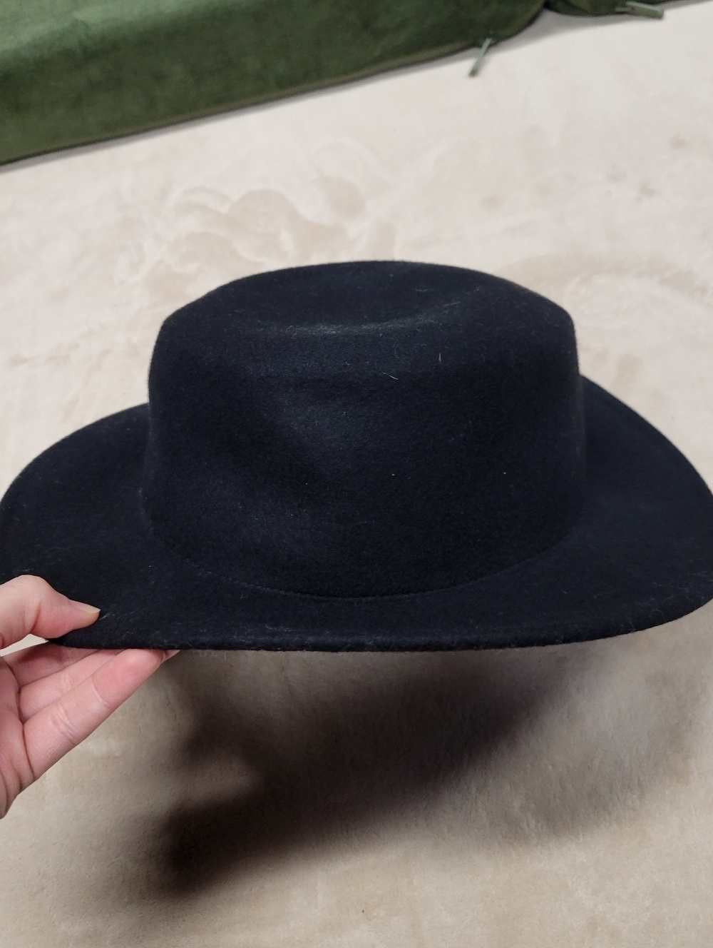 Vintage Black 100% Wool Flat Brim Bolero Hat | Wide Brim Gaucho Telescope Crown - Picture 2 of 4